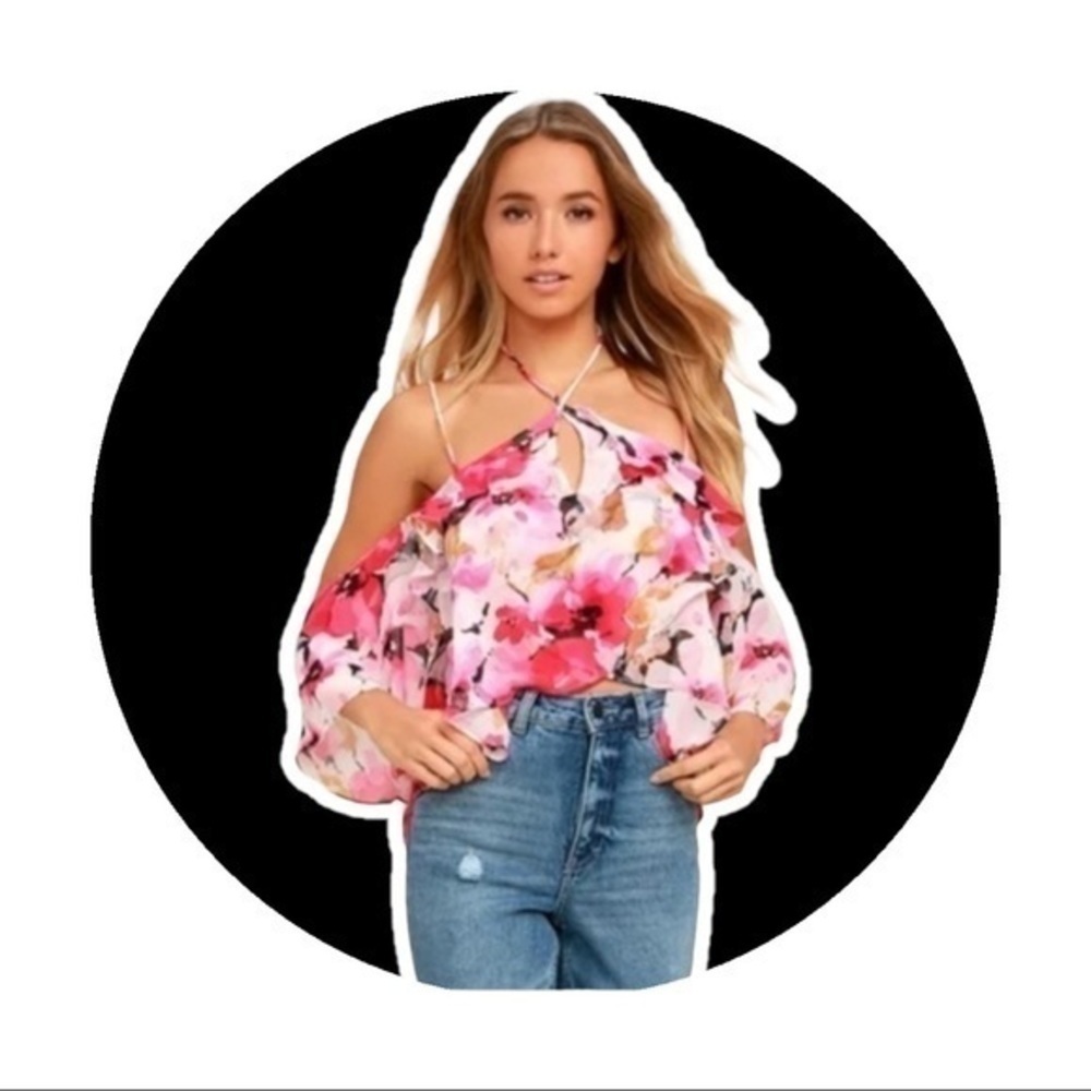 Lulus Cold Shoulder Floral Ruffle Blouse - Picture 2 of 7